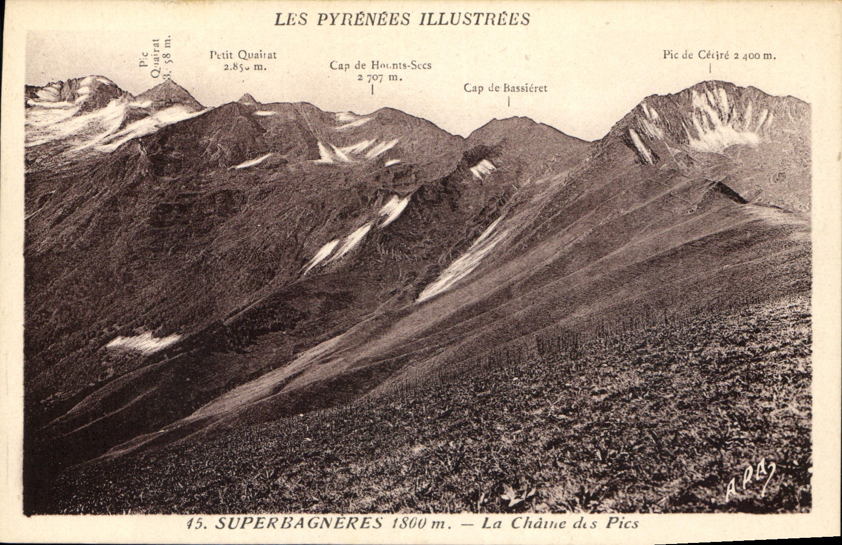 CPA Les Pyrenees Illustrees Superbagneres La Chaine des Pics 