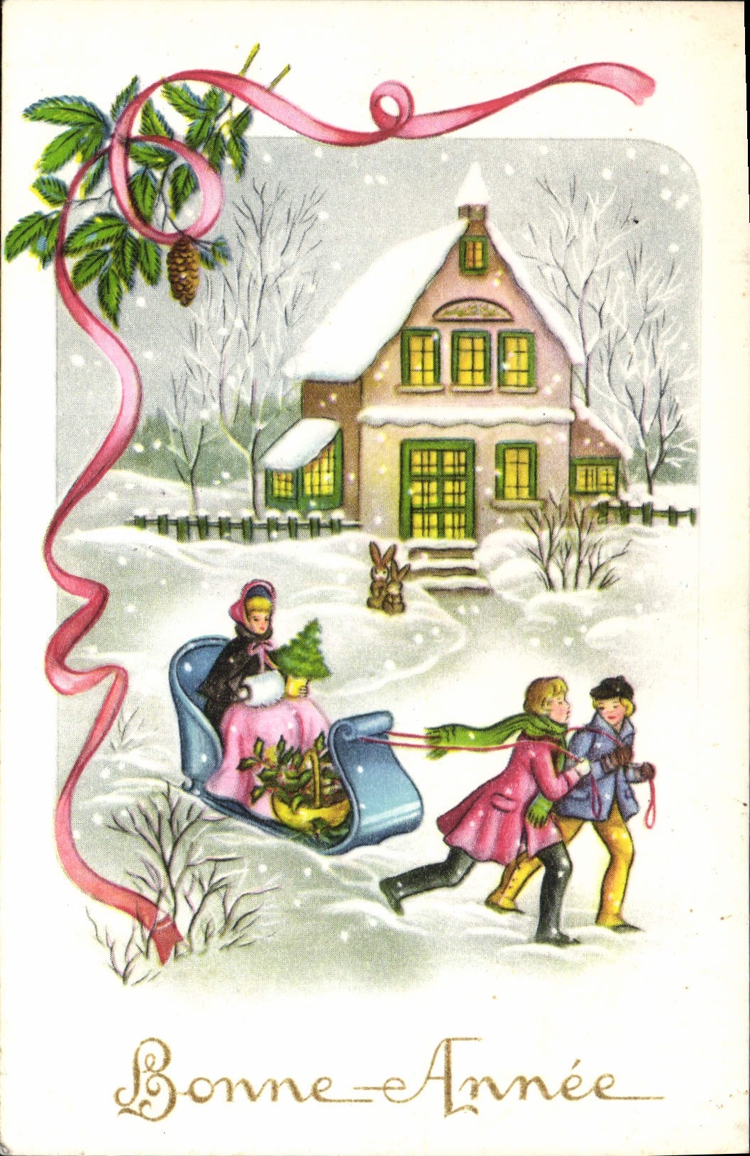 CPA Bonne Annee Luge