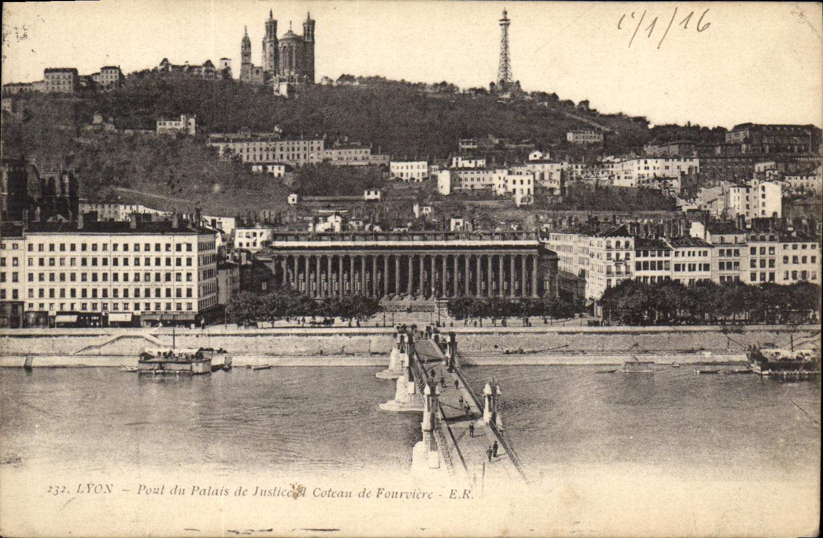CPA Lyon Pont du Palais de Justice Coteau de Fourviere 
