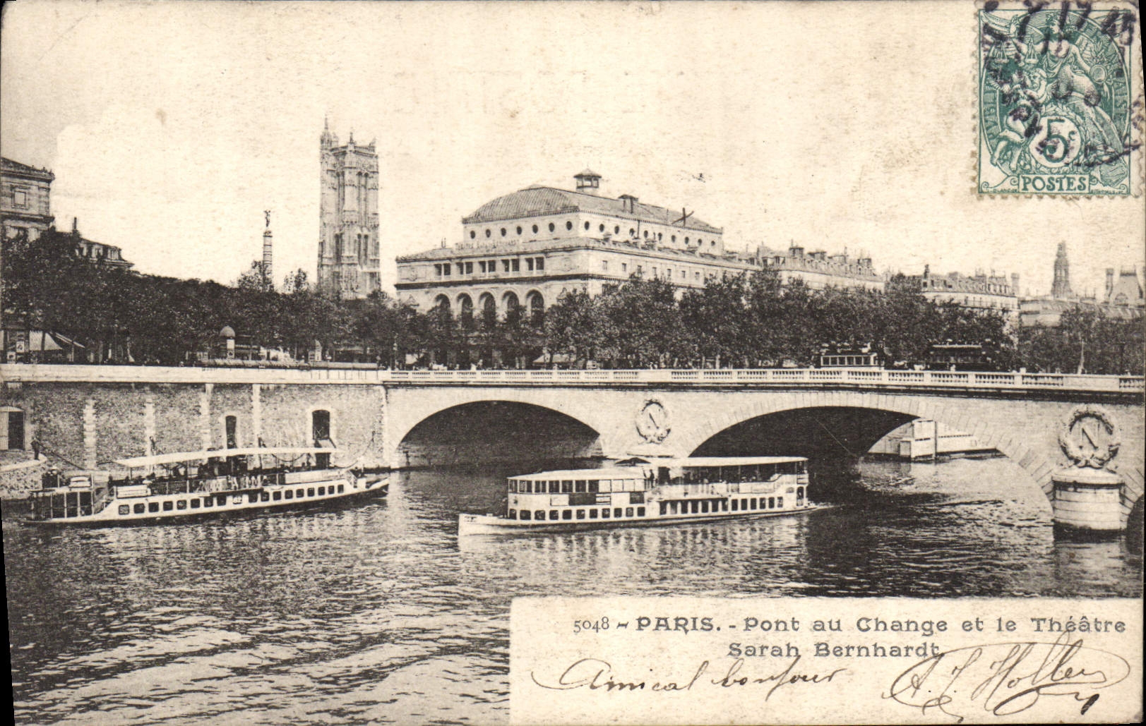 CPA Paris Pont au Change et le Theatre Sarah Bernhardt 