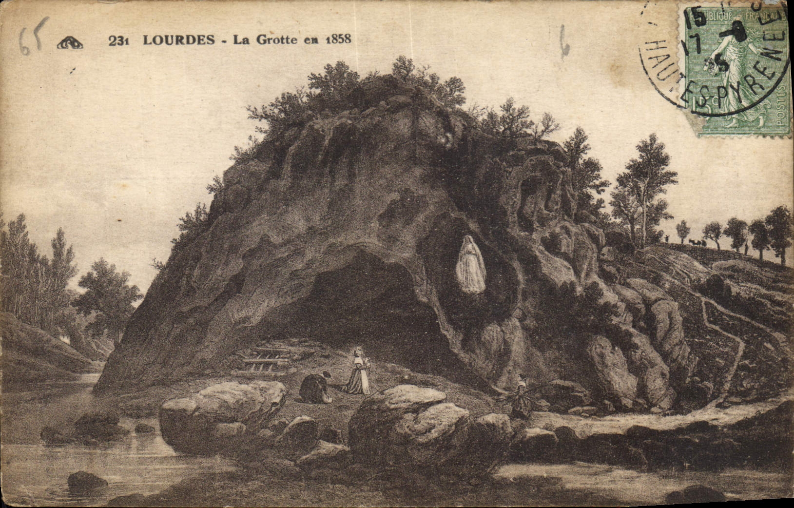 CPA Lourdes La Grotte en 1858 