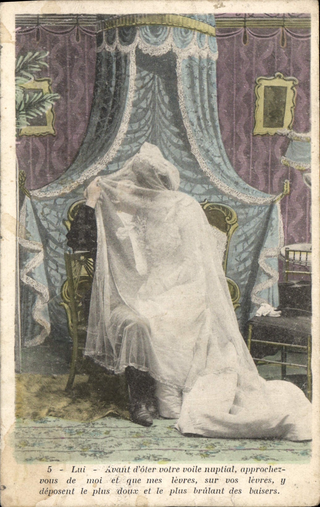 CPA Lui Avant d'oter votre voile nuptial approchez vous de moi et que mes levres sur vos levres Femm