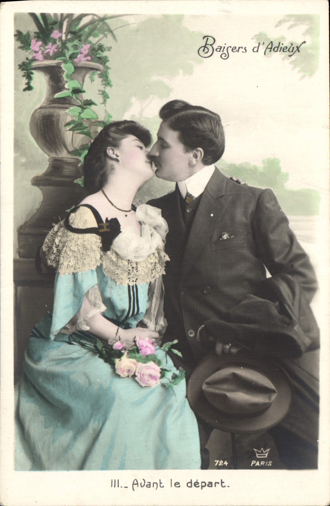 CPA Baisers d'Adieux Femme Avant le depart