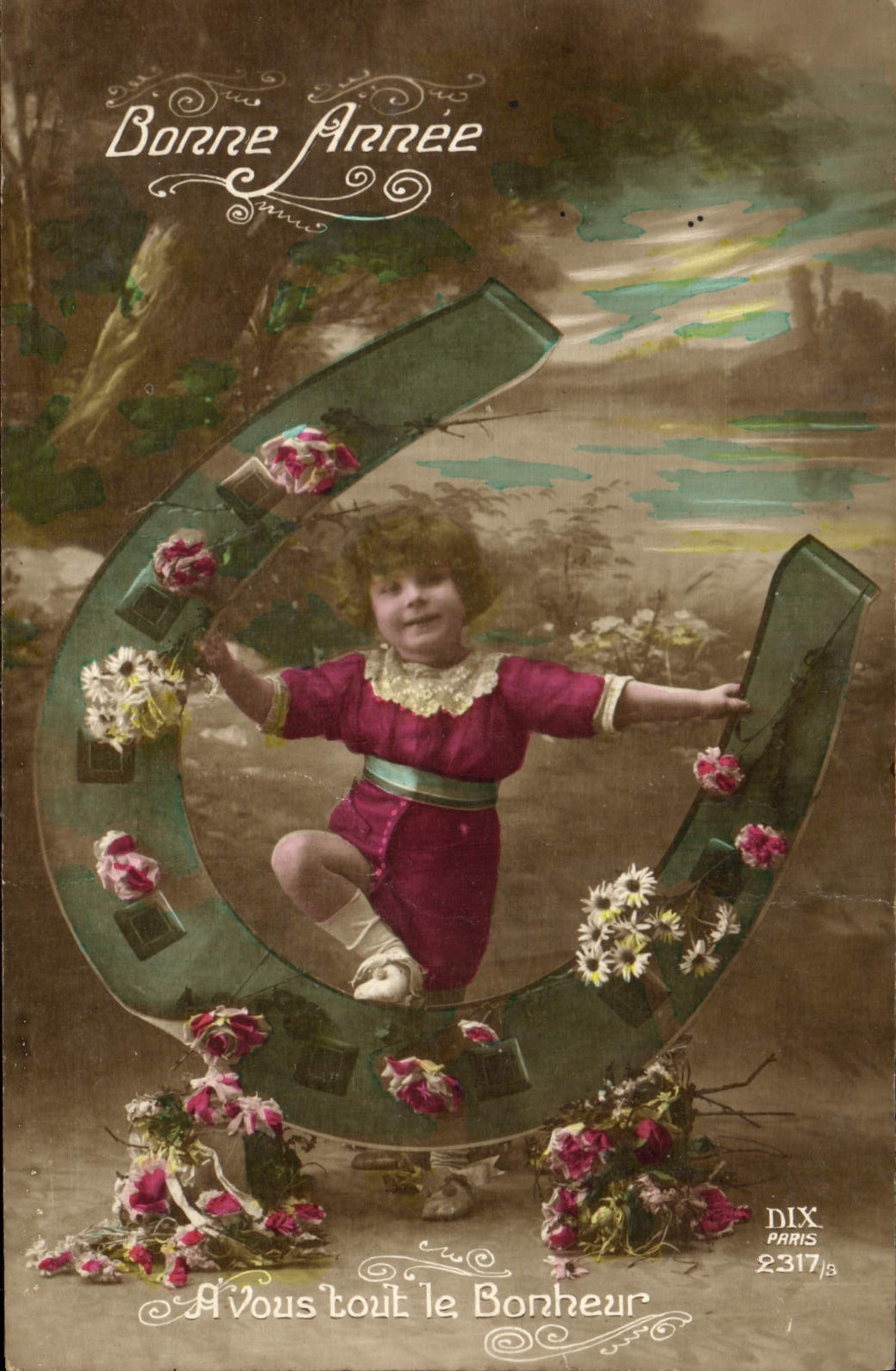 CPA Bonne Annee Enfant Fer a cheval