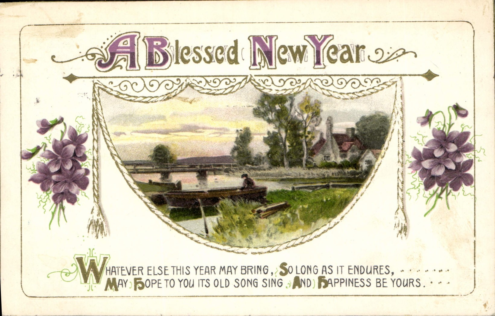 CPA A Blessed New Year Fleurs