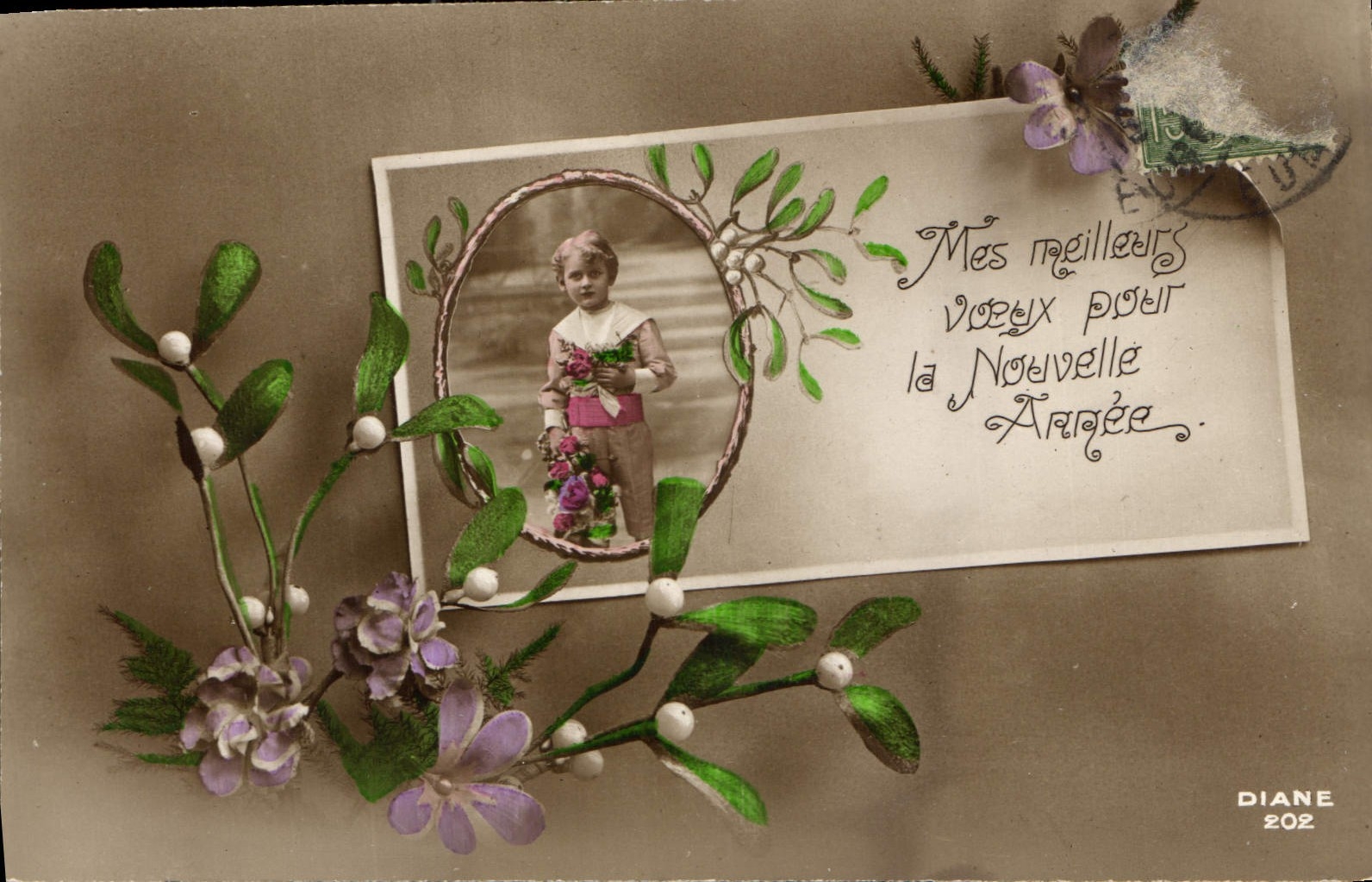 CPA Mes meilleurs voeux pour la Nouvelle Annee Fleurs