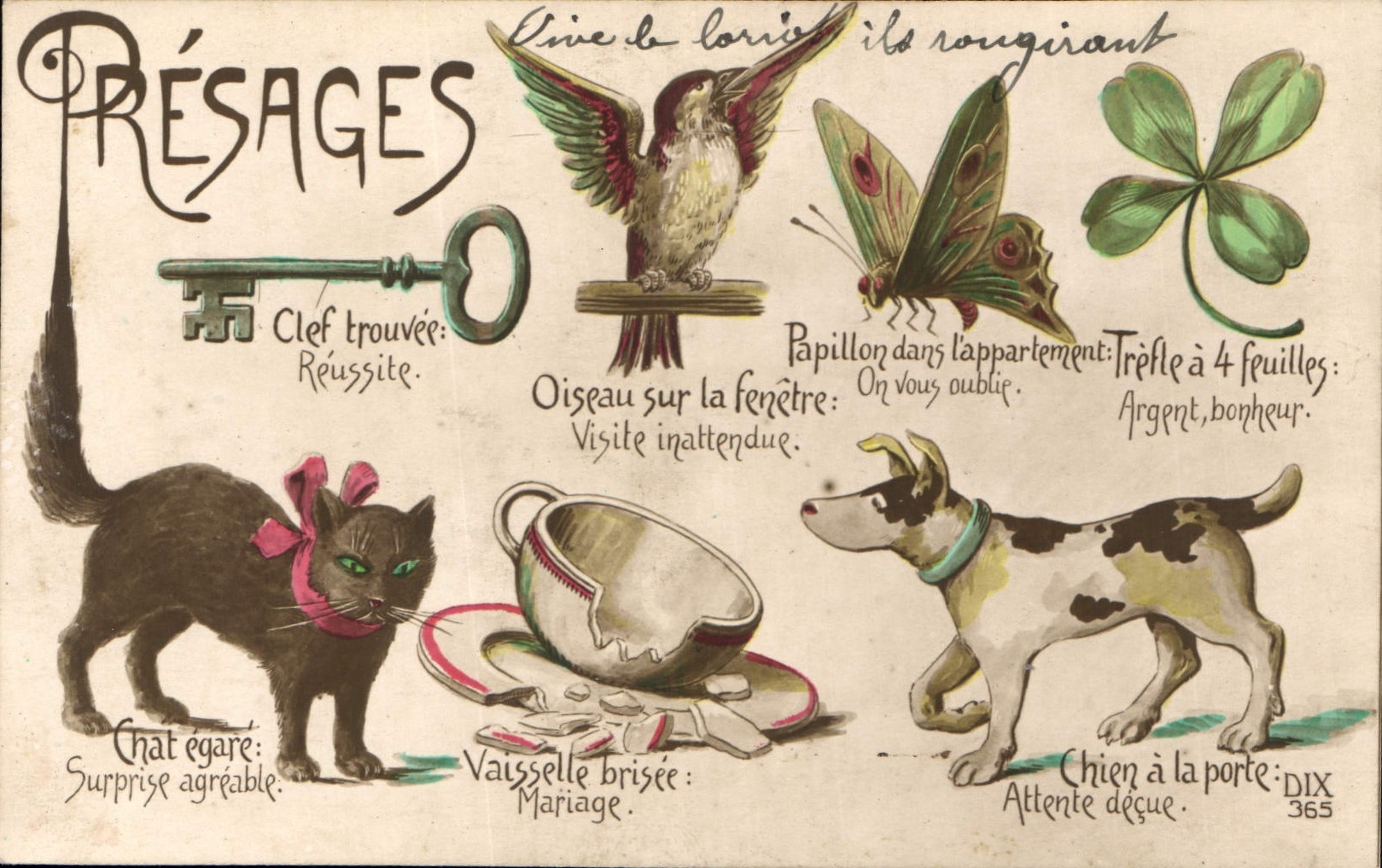 CPA Presages Chien Chat Papillon