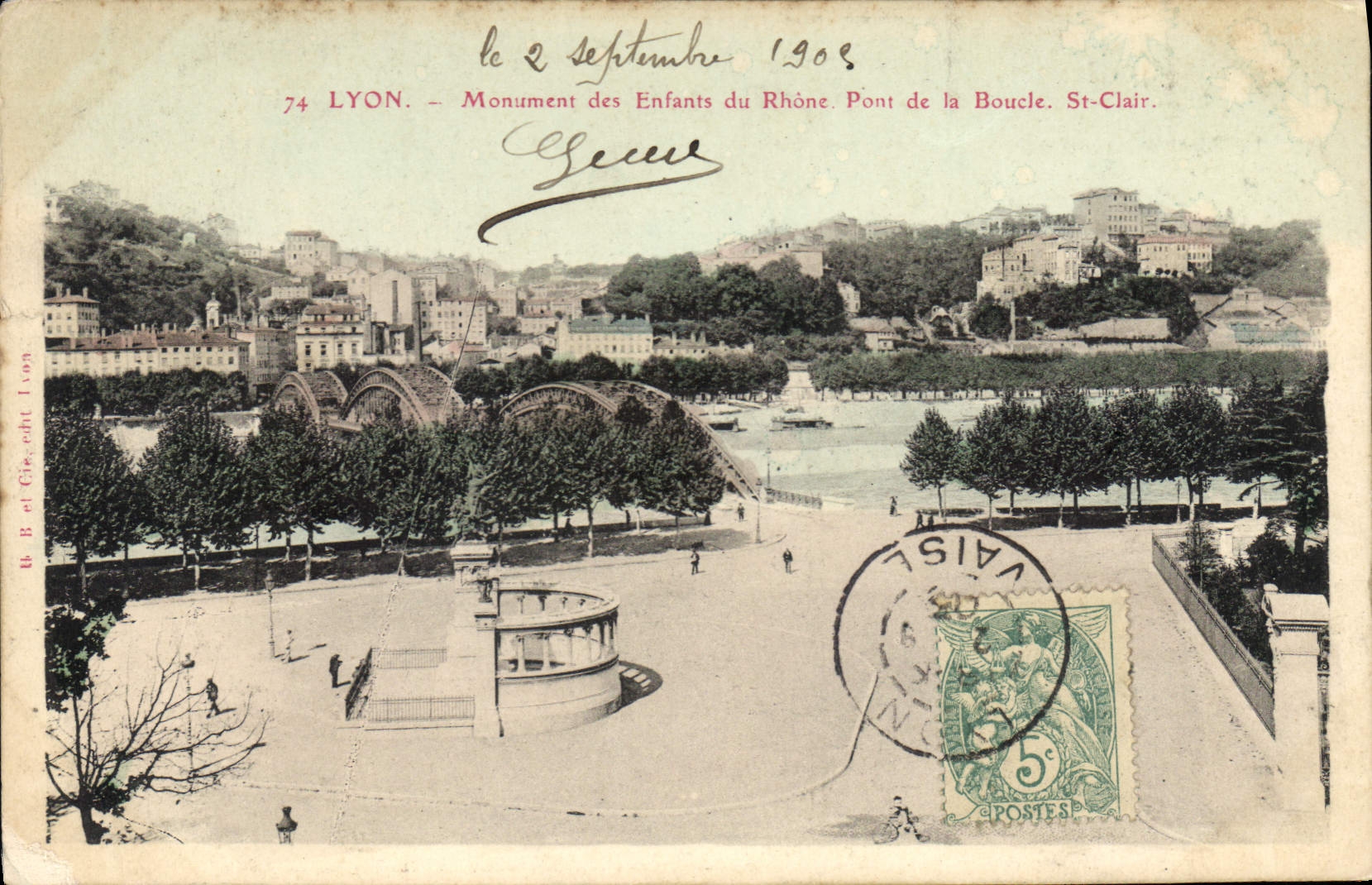 CPA Lyon Monument des Enfants du Rhone Pont de la Boucle St Clair