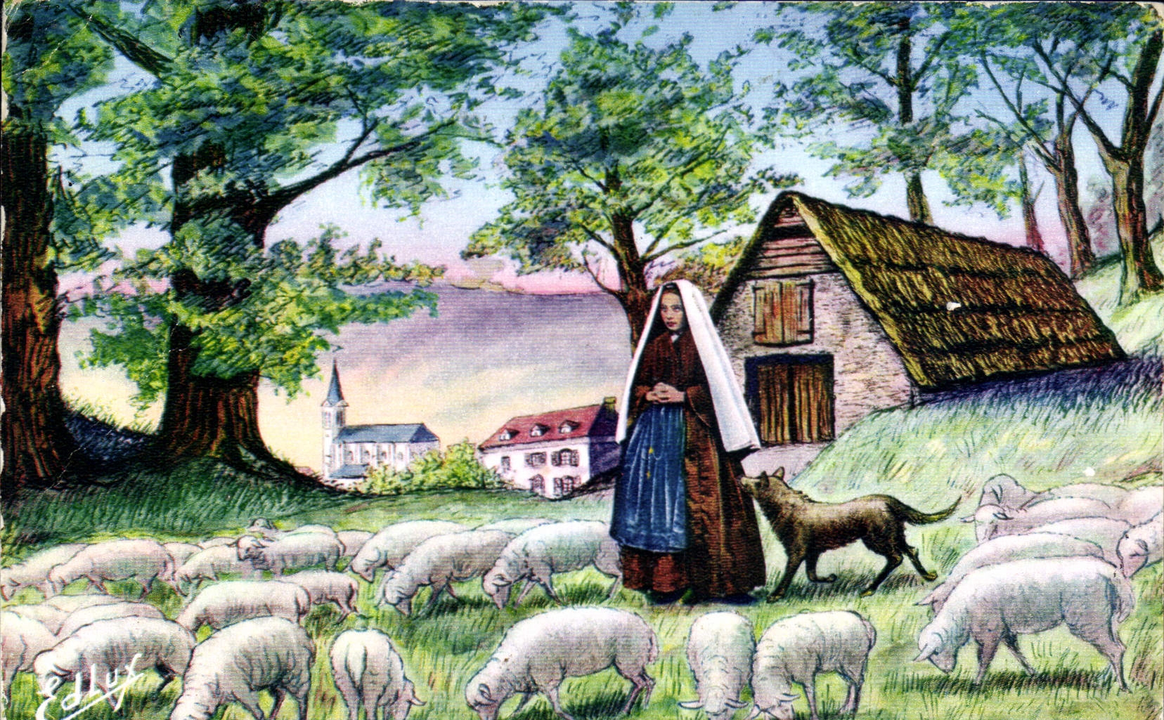 CPA Lourdes Bernadette a Bartres Gardant les moutons