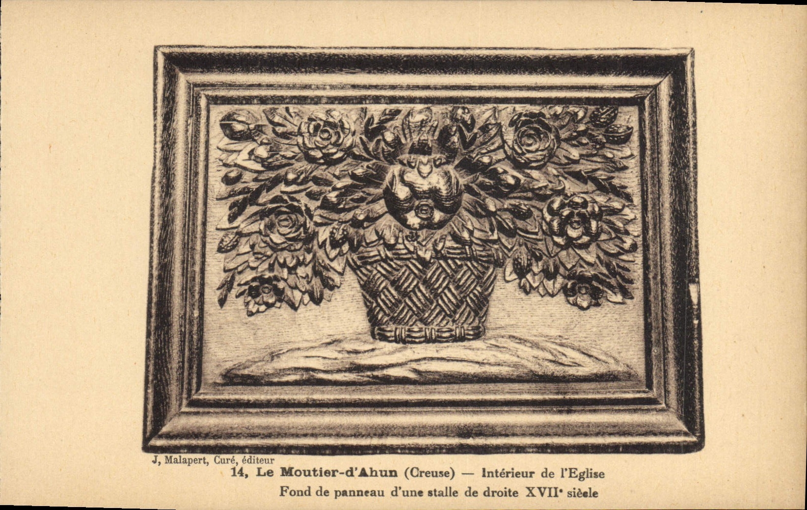 CPA Le Moutier d'Ahun Creuse Interieur de l'Eglise Fond de Panneau d'une stalle de droite