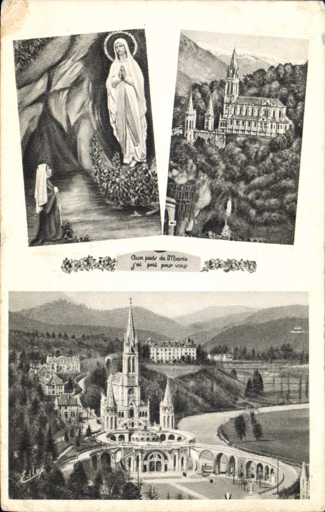 CPA Lourdes L'Apparition et la Basilique 