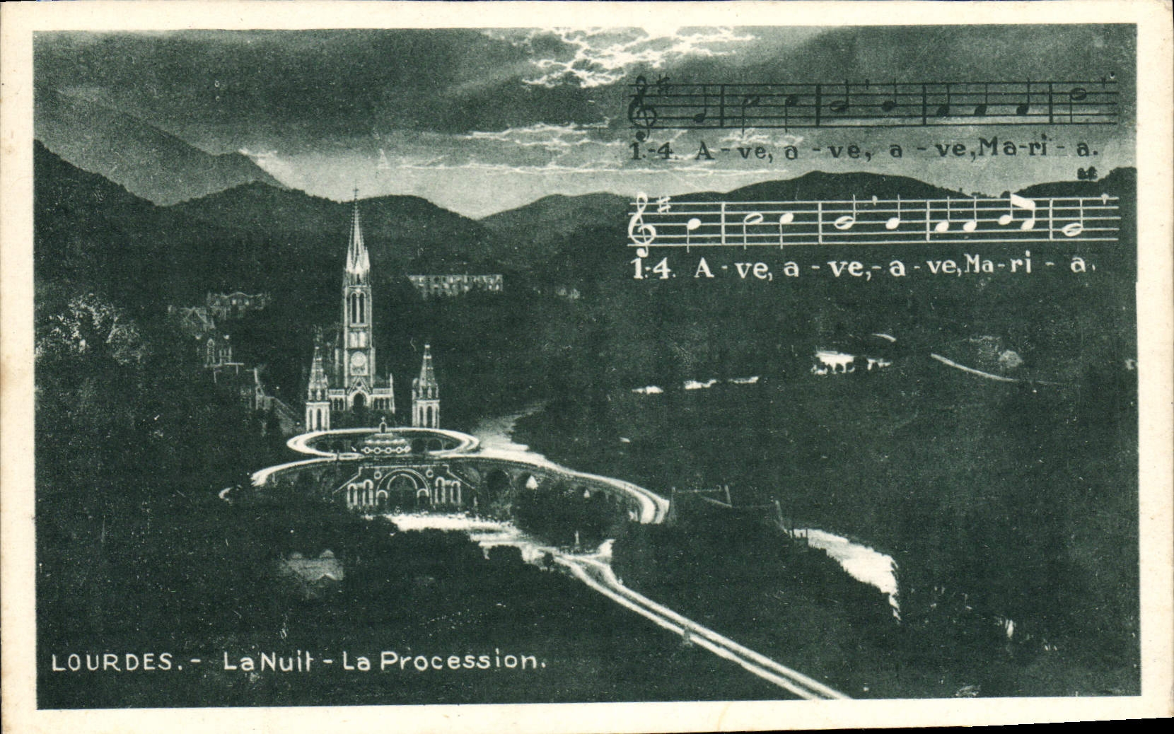 CPA Lourdes La Nuit La Procession 