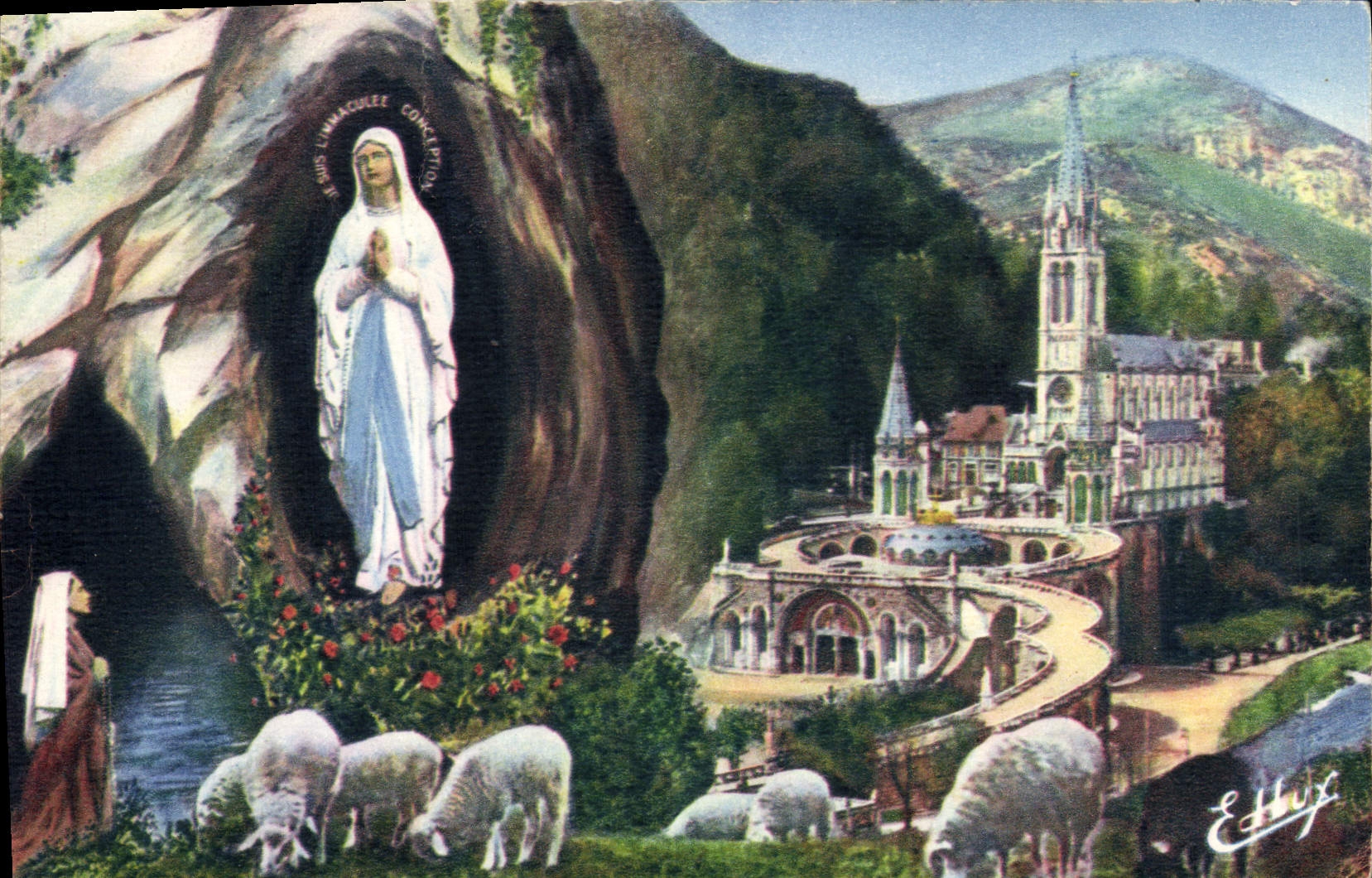 CPA Lourdes La Basilique et l'Apparition 