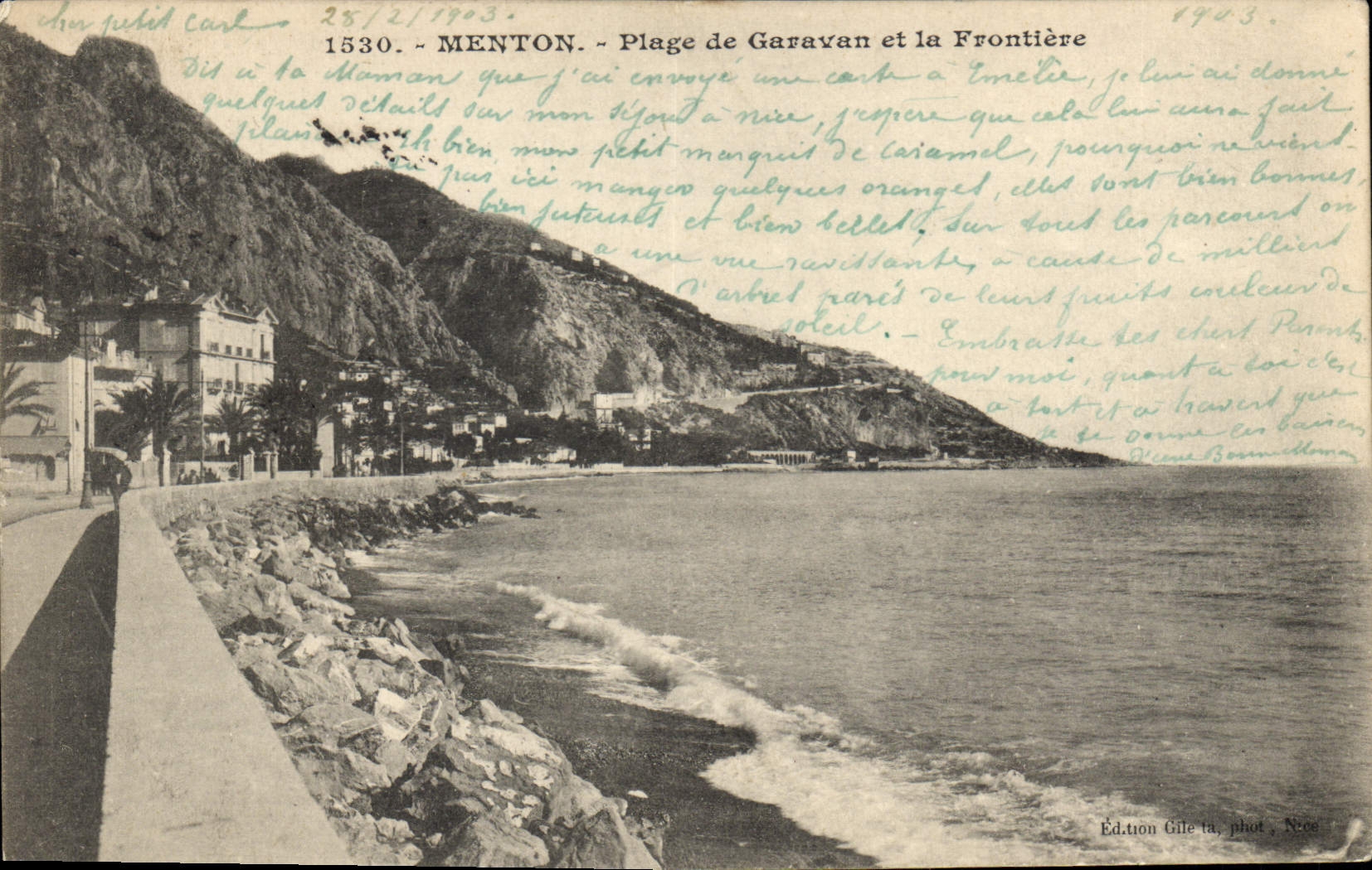 CPA Menton Plage de Garavan et la Frontiere