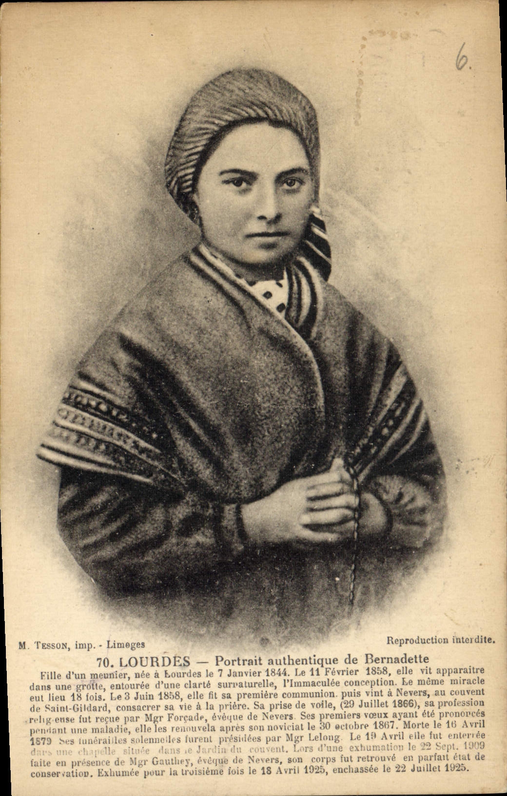 CPA Lourdes Portrait Authentique de Bernadette 