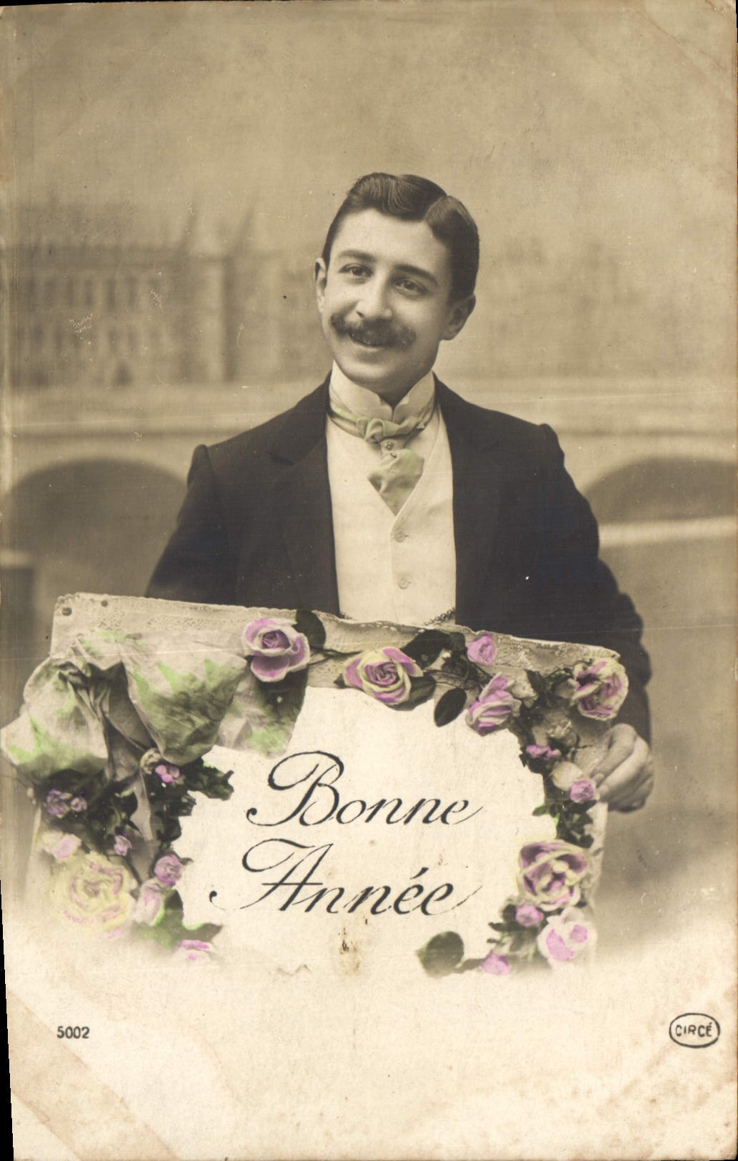 CPA Bonne Annee Homme Fleurs