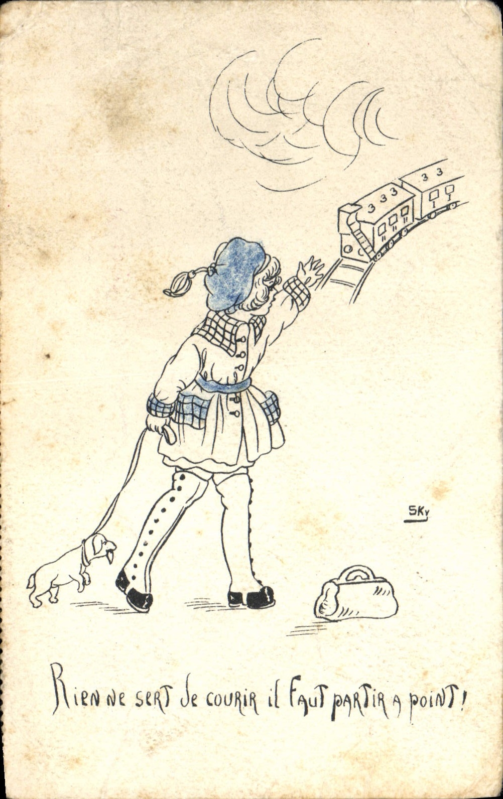 CPA Rien ne Sert Je Courir il Faut partir a Point Enfant Train