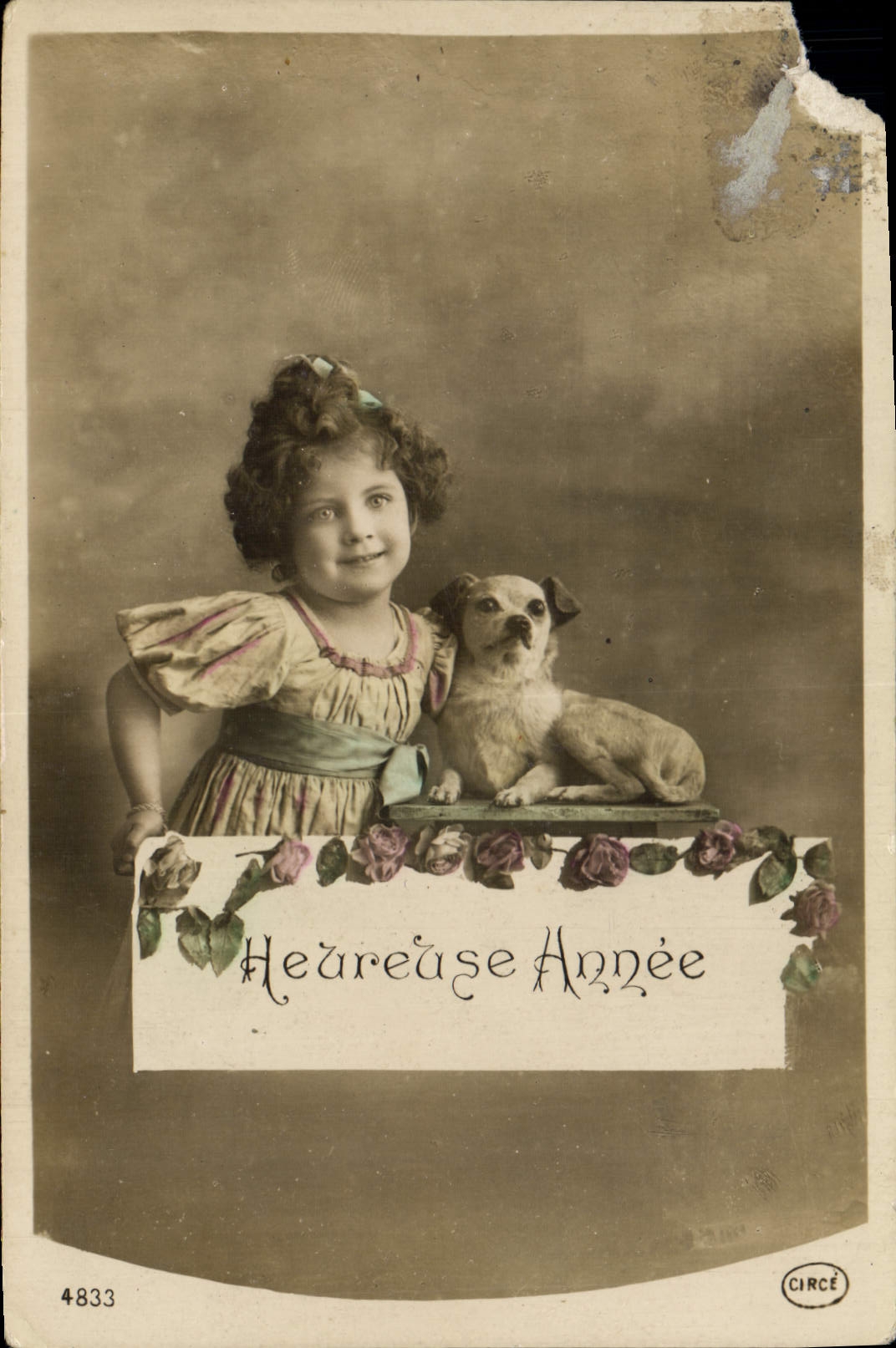 CPA Heureuse Annee Enfant Chien