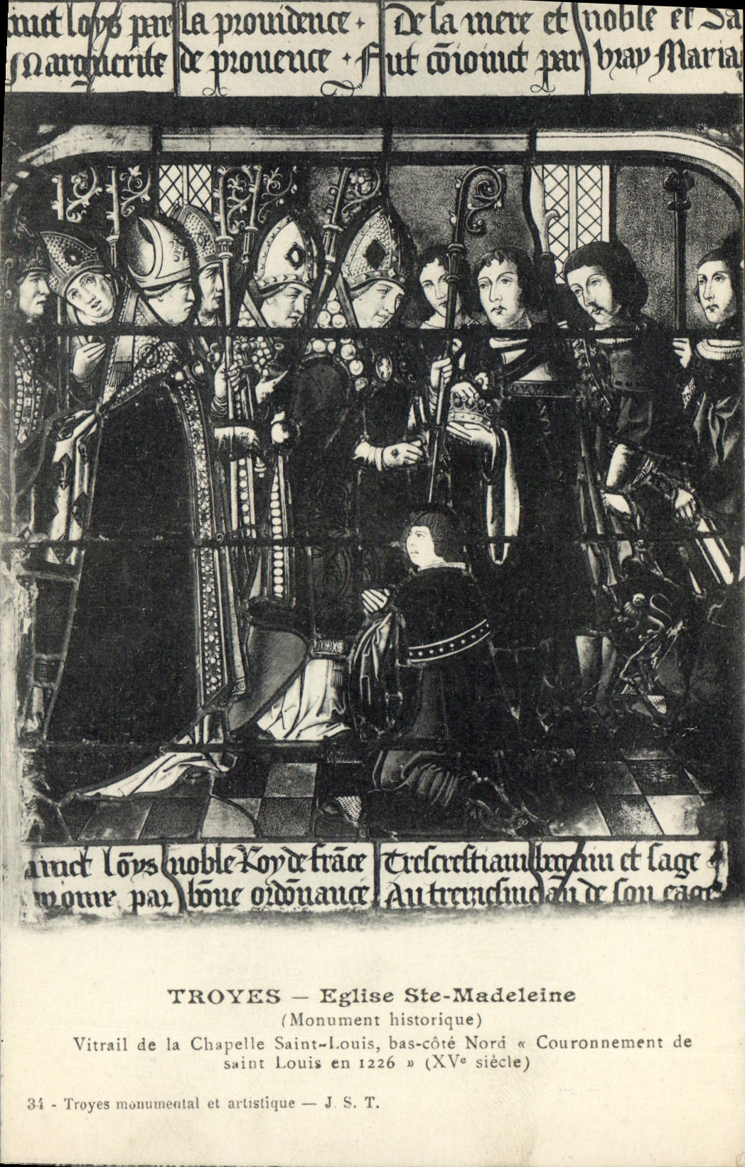 CPA Troyes Eglise Ste Madeleine Vitrail de la Chapelle Saint Louis Couronnement de Saint Louis en 12
