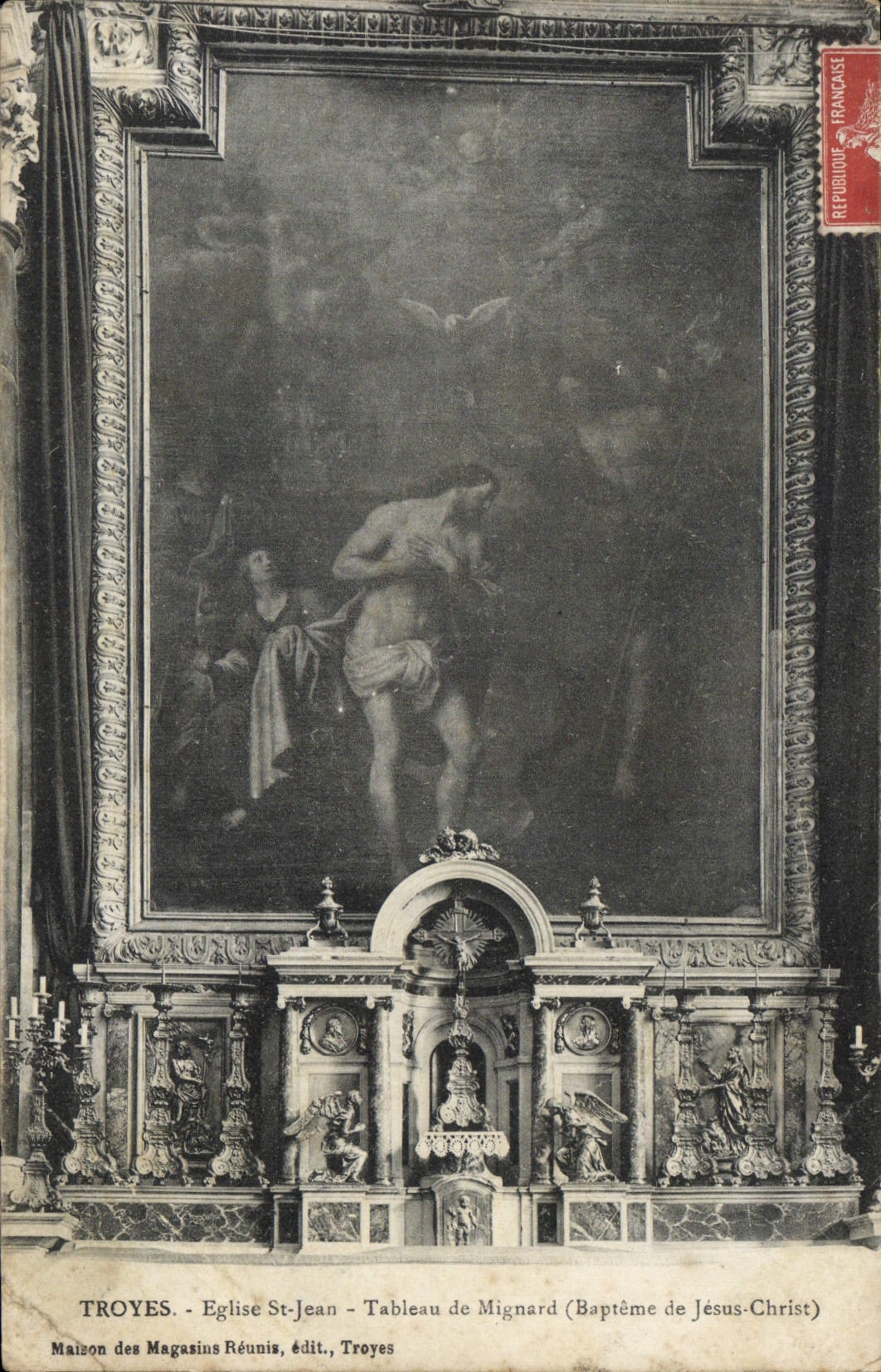 CPA Troyes Eglise St Jean Tableau de Mignard Bapteme de Jesus Christ