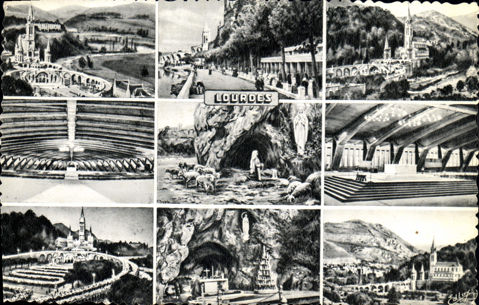 CPA Lourdes La Basilique les Piscines l'Apparition 