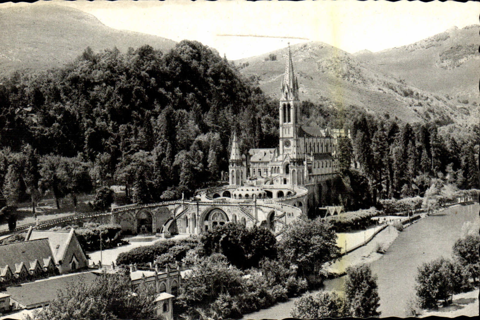 CPA Lourdes La Basilique et le Gave 