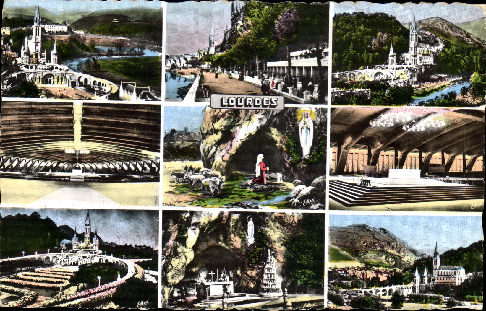 CPA Lourdes La Basilique Les Piscines L'Apparition 