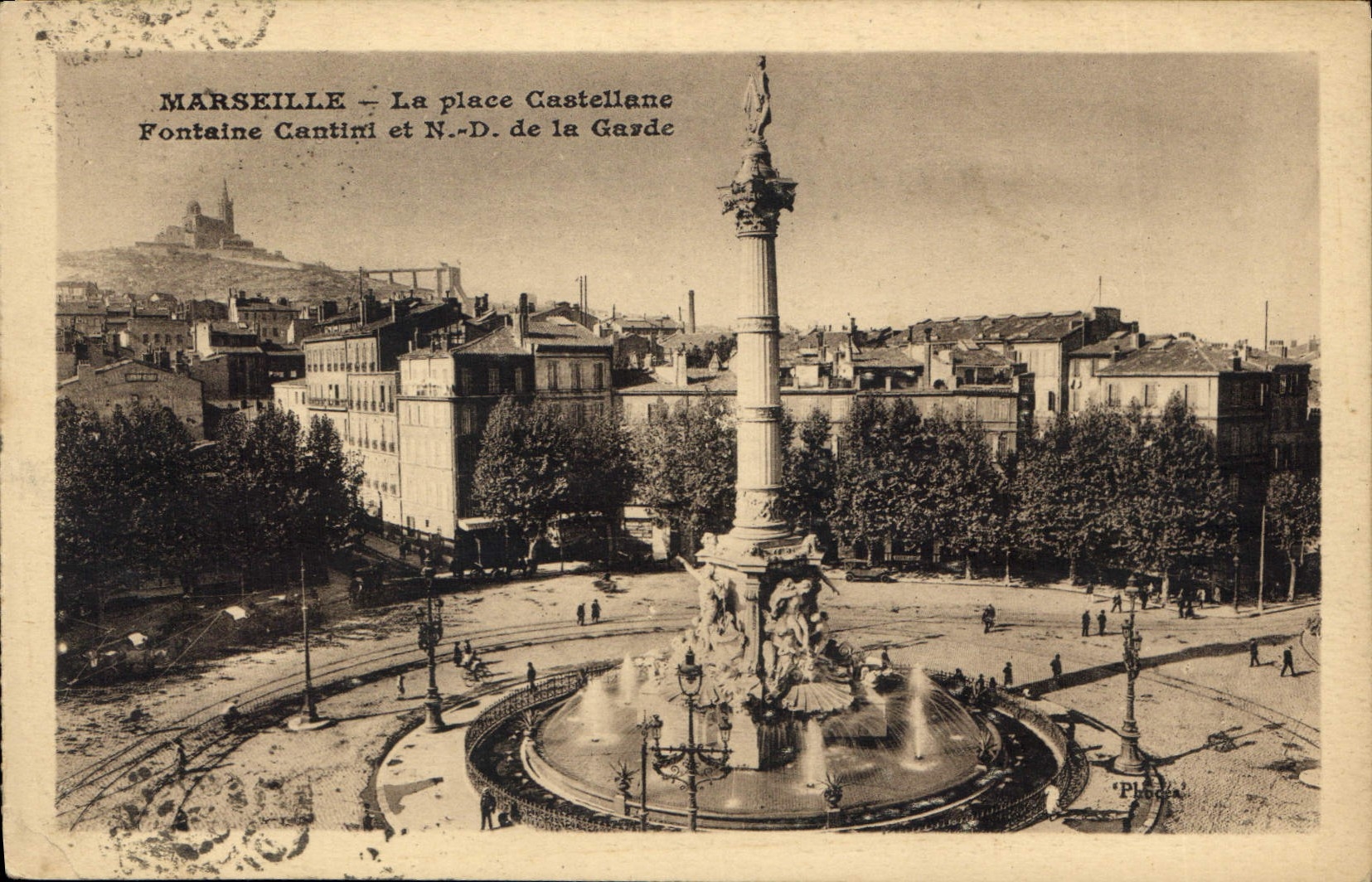CPA Marseille La Place Castellane Fontaine Cantini et ND de la Garde 