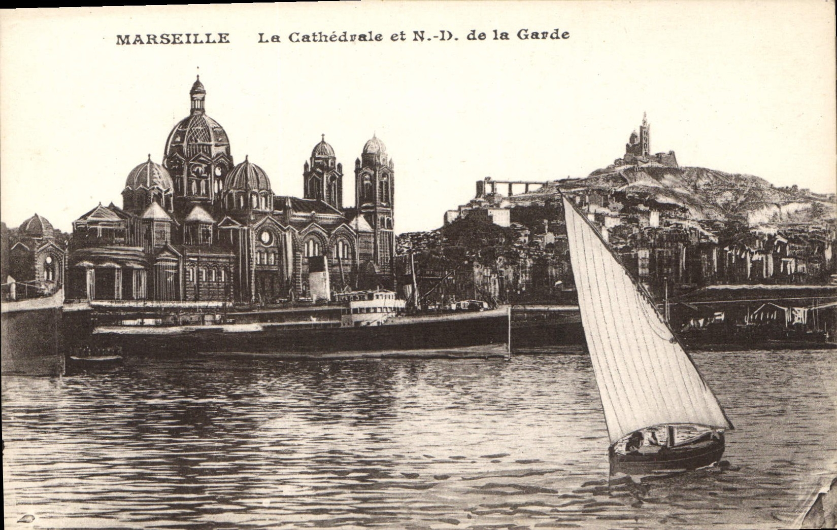CPA Marseille la Cathedrale et N D de la Garde Bateaux