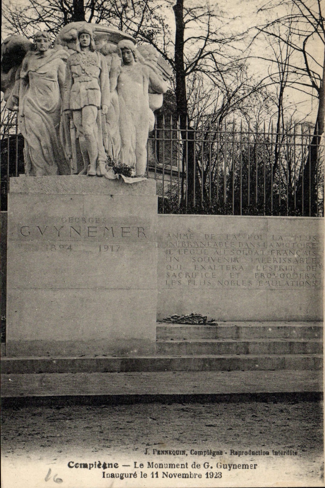 CPA Compiegne le Monument de G Guynemer Inaugure le 11 Novembre 1923 