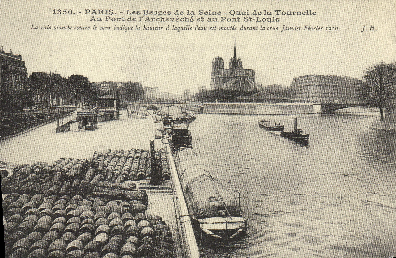 REPRO Paris Les Berges de la Seine Quai de la Tournelle Au Pont de l'Archeveche et au Pont St Louis 