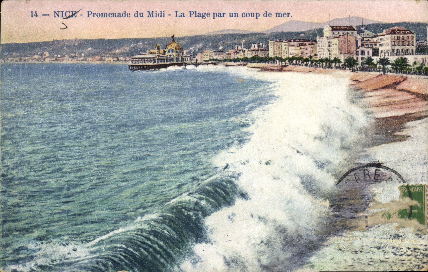 CPA Nice Promenade du Midi La Plage par un coup de mer