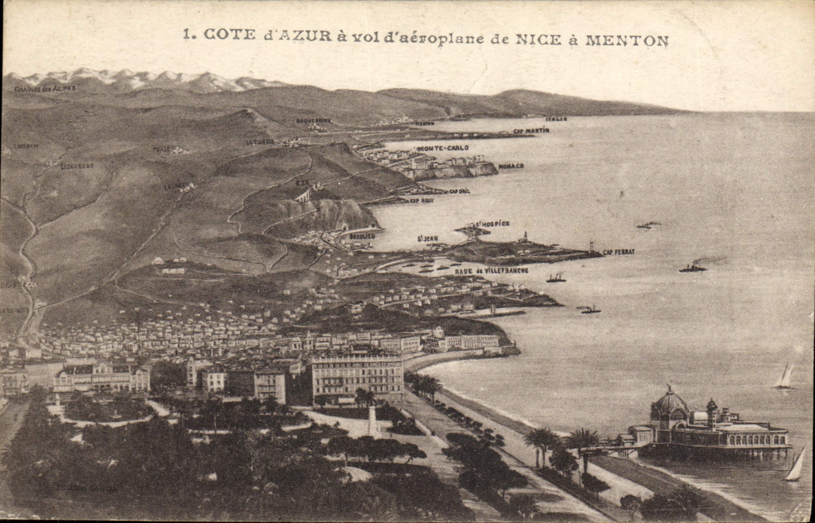 CPA Cote d'Azur a vol d'aeroplane de Nice a Menton