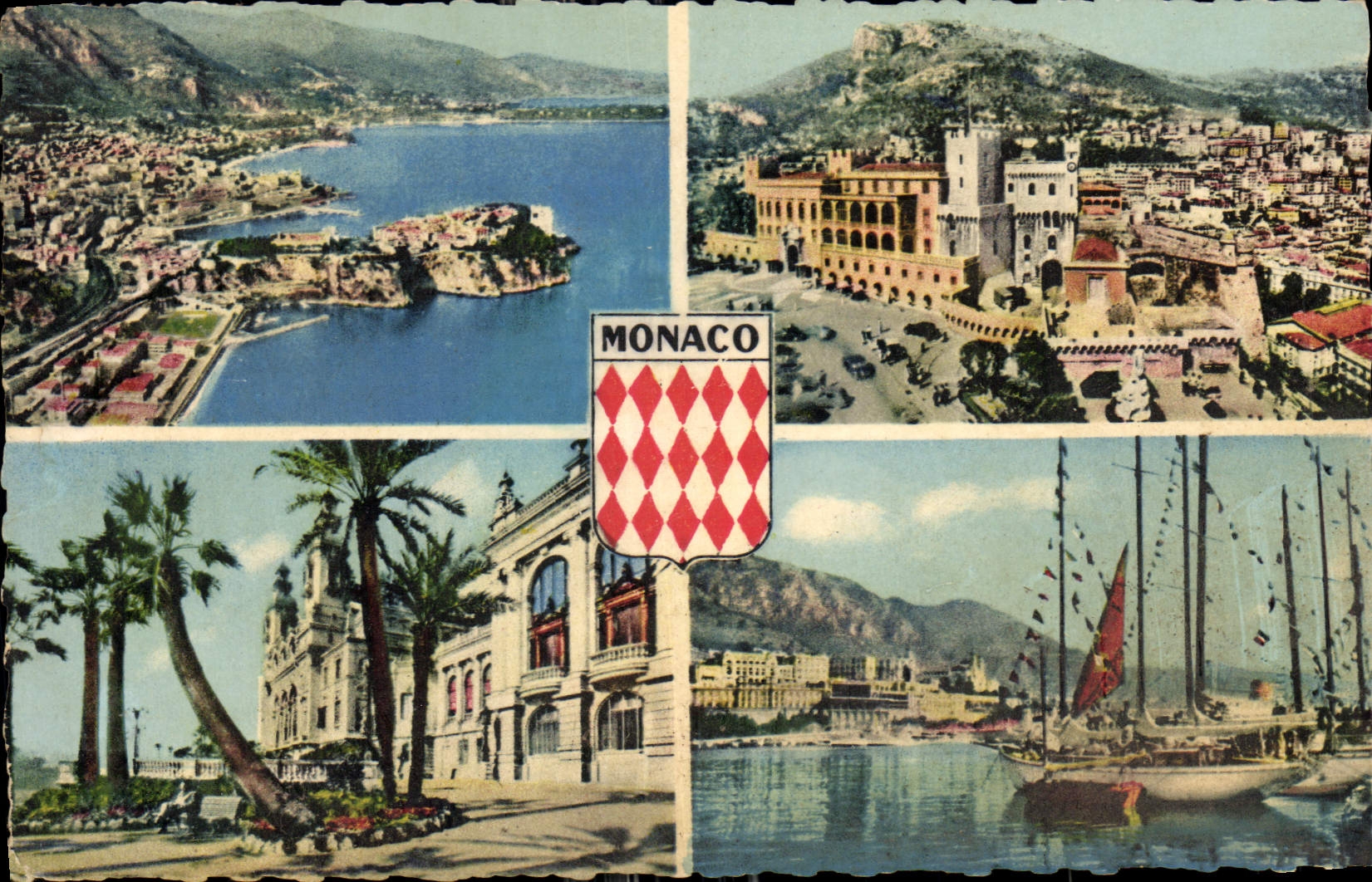 CPA Souvenir de la Principaute de Monaco vue henerale sur la Principaute le Palais du Prince le casi