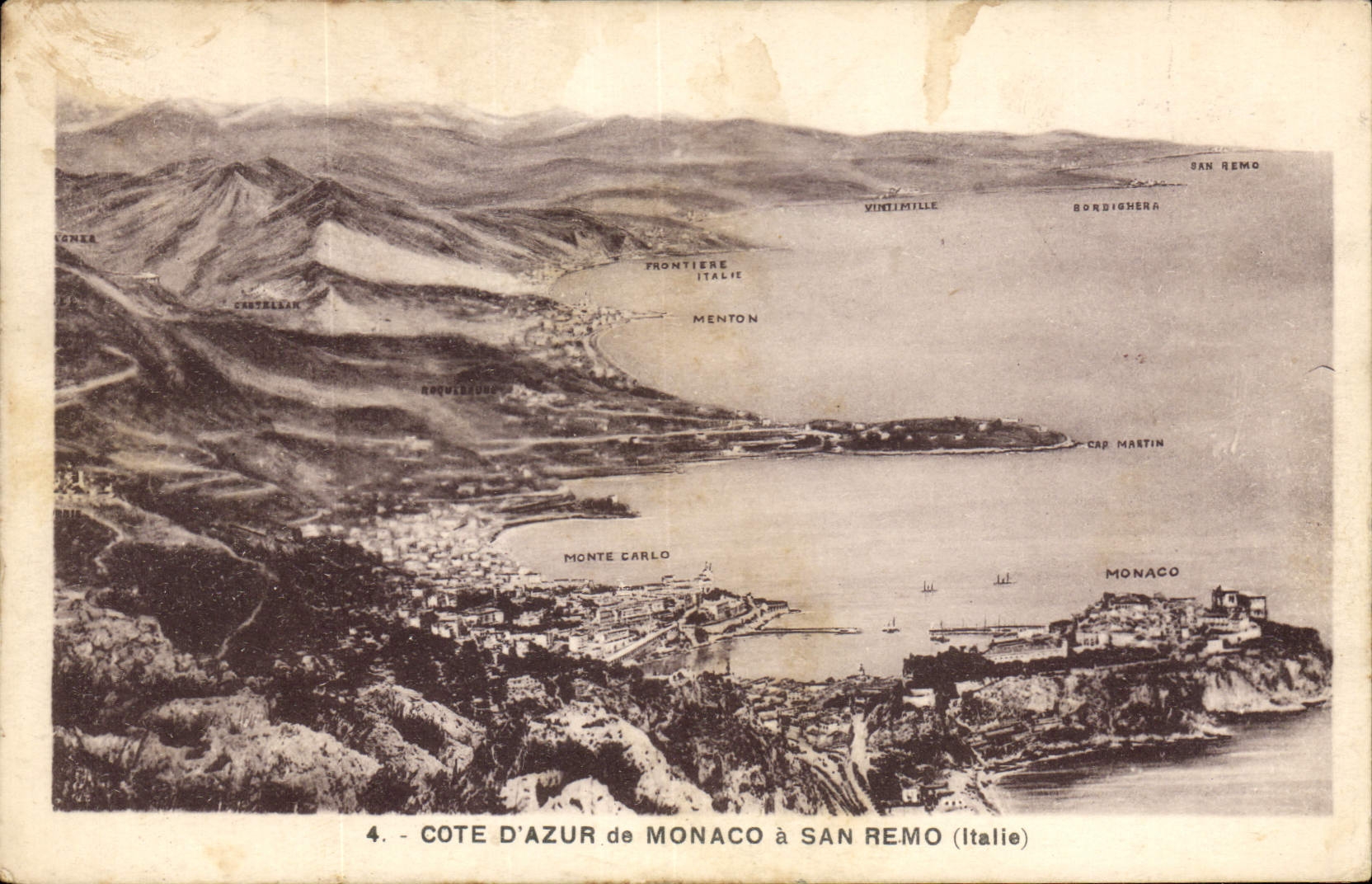 CPA Cote d'Azur de Monaco a San Remo Italie 