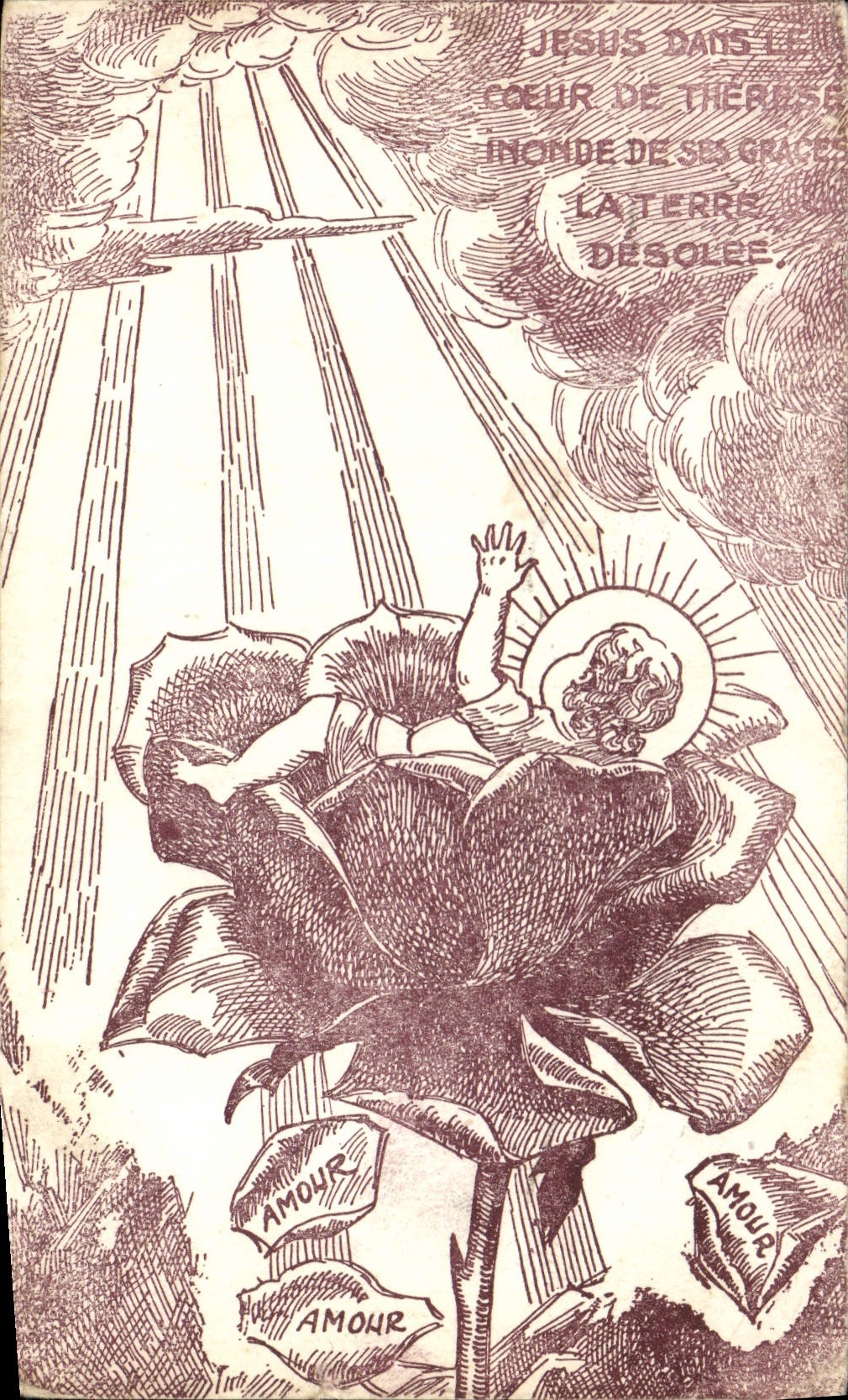 CPA Jesus dans le coeur de Therese inonde de ses graces laterre desolee