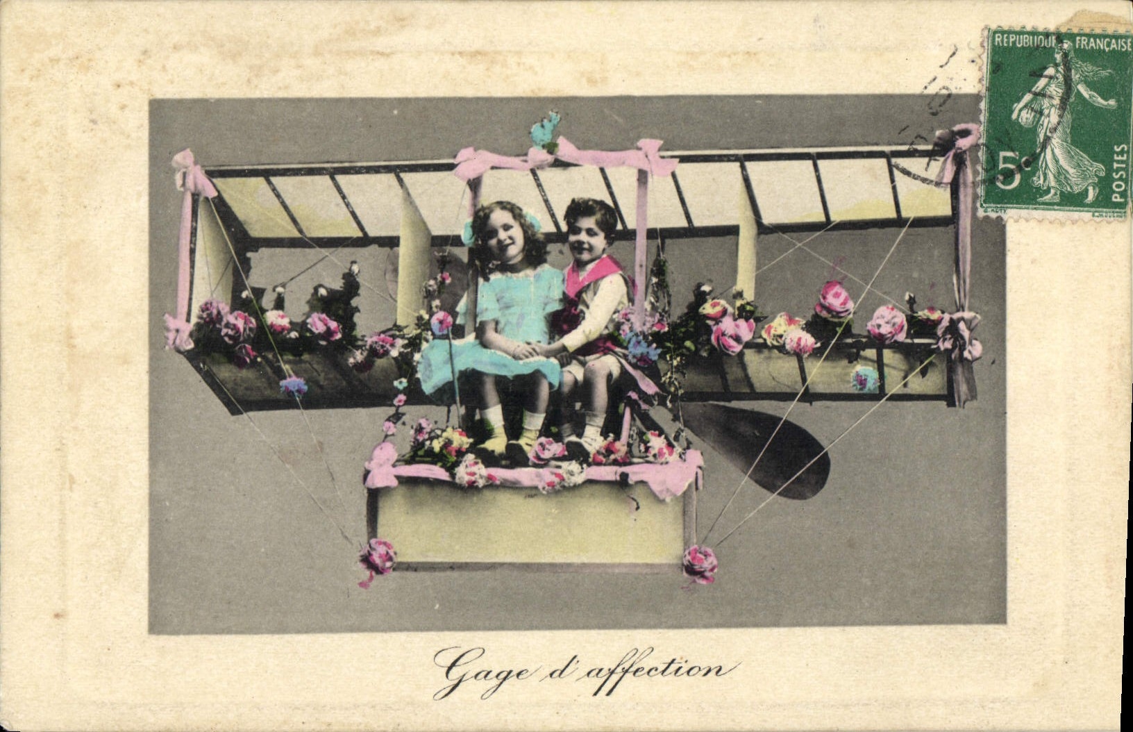 CPA Gage d'affection Enfants Avion