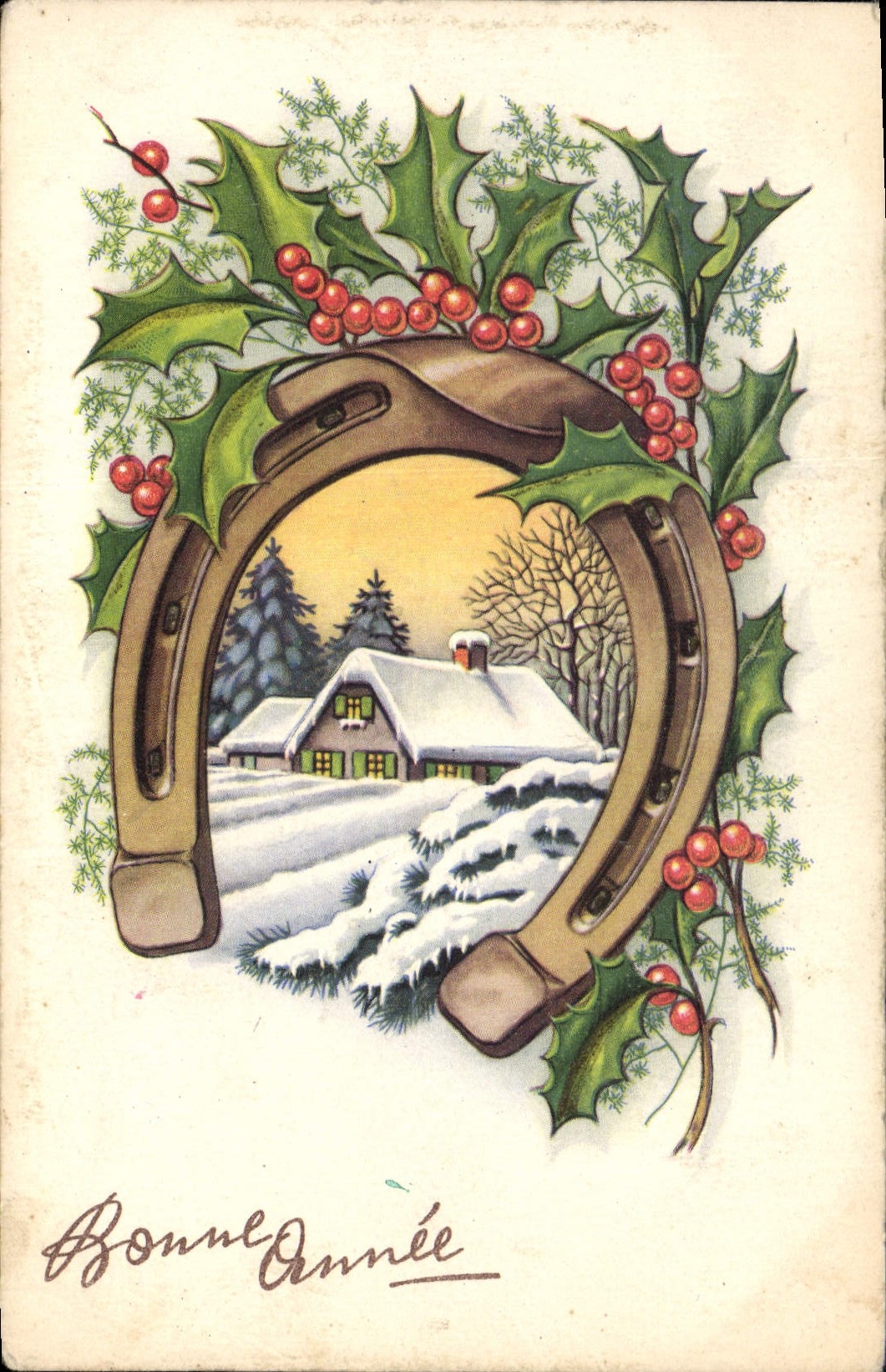 CPA Bonne Annee Fleurs Fer a cheval