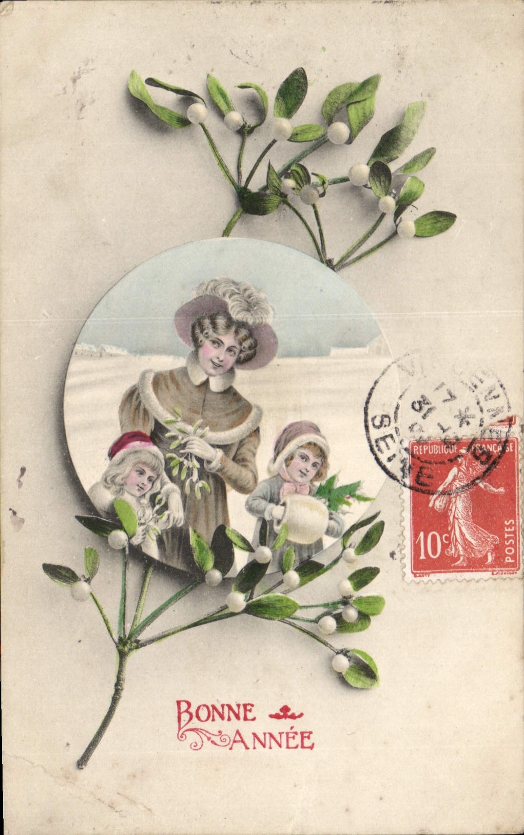 CPA Bonne Annee Femme Enfant