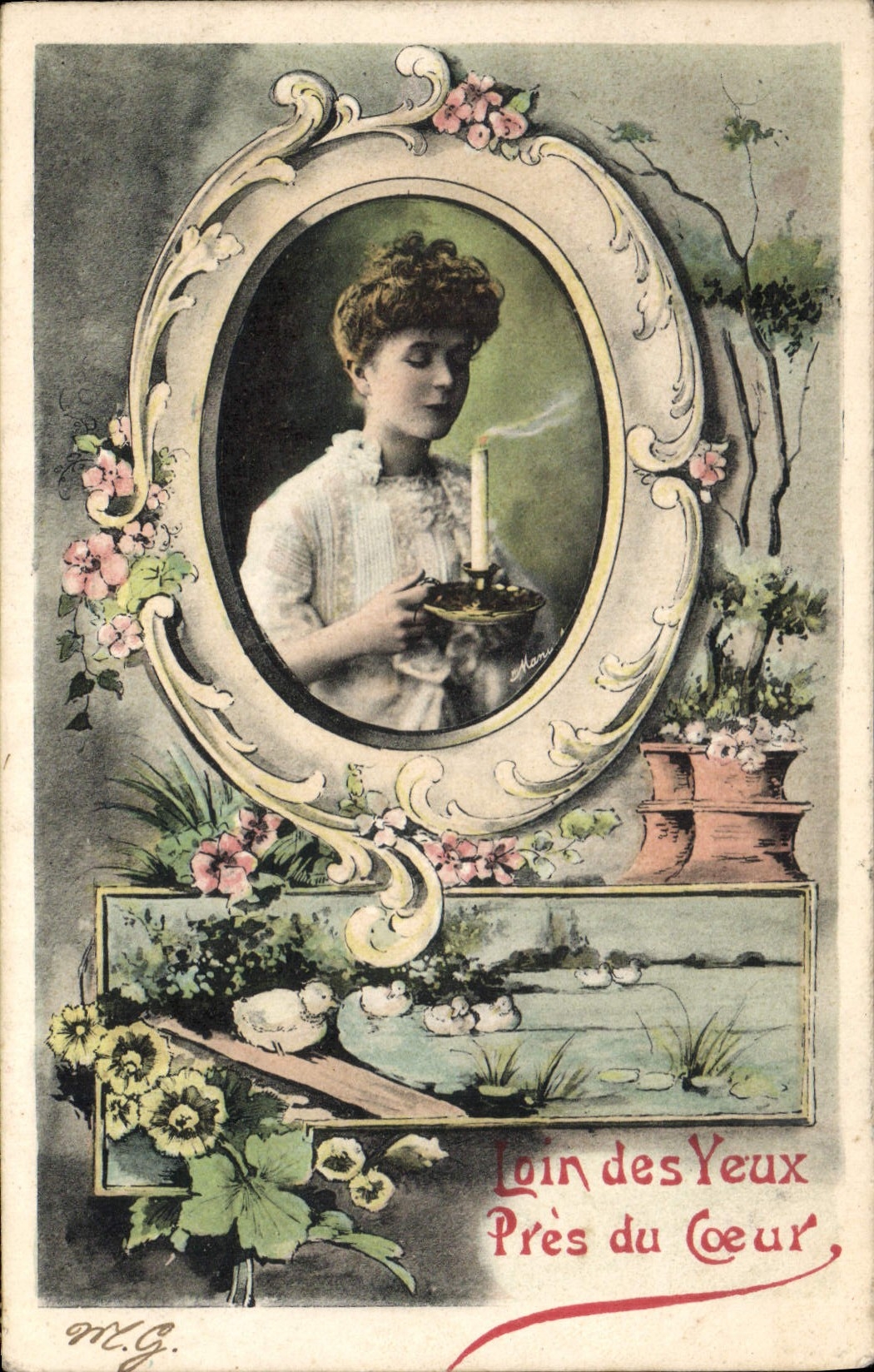 CPA Loin des Yeux Pres du Coeur Femme