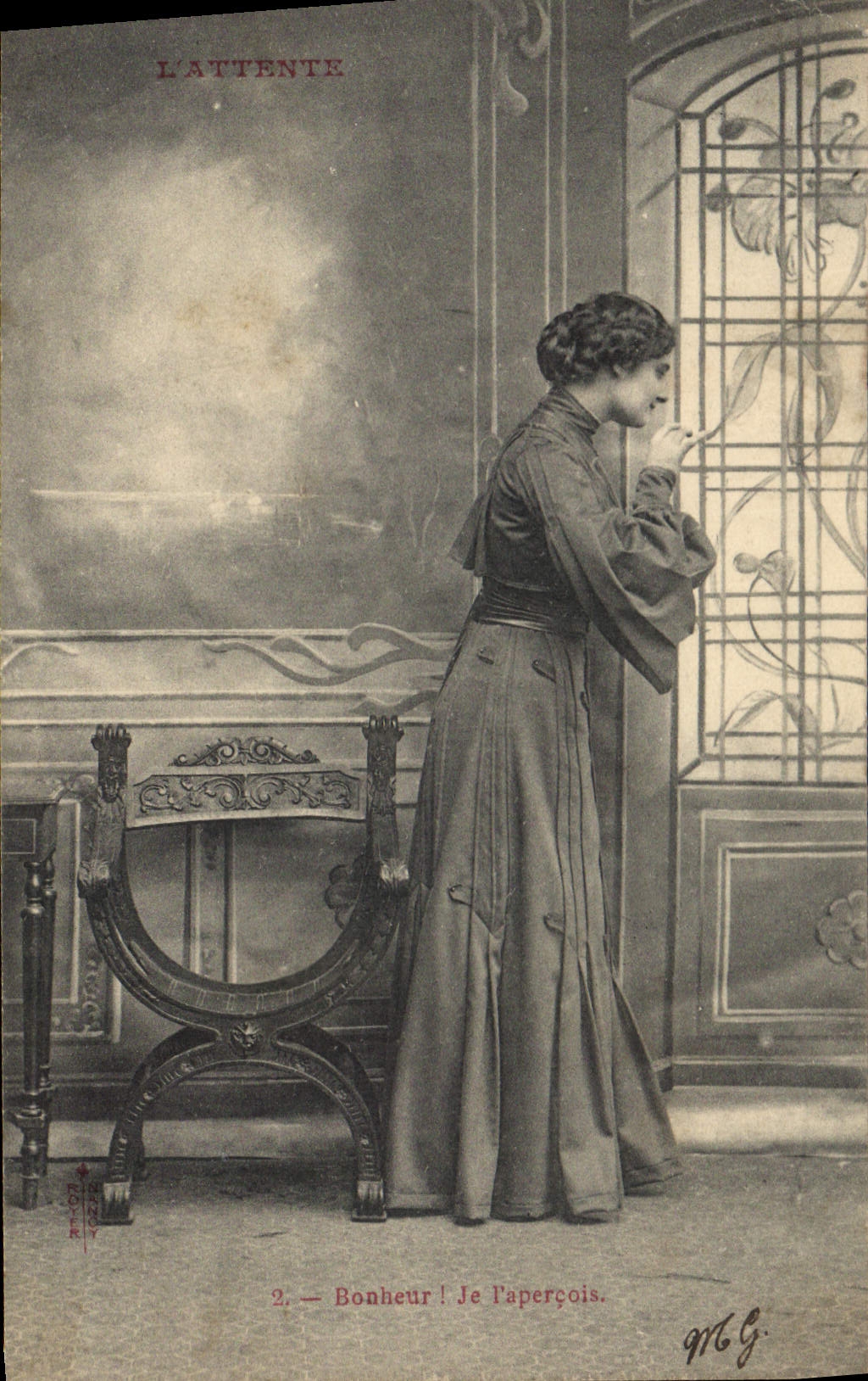 CPA L'Attente Bonheur Je l'apercois Femme