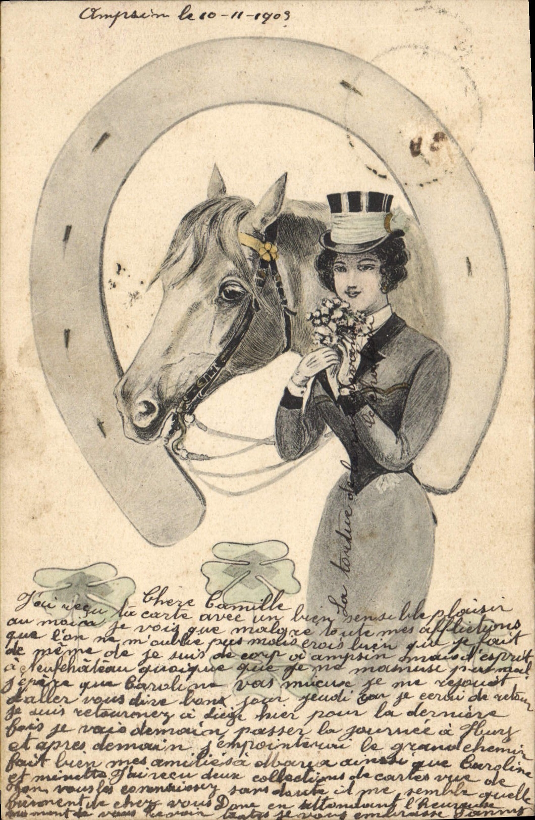 CPA Femme Cheval