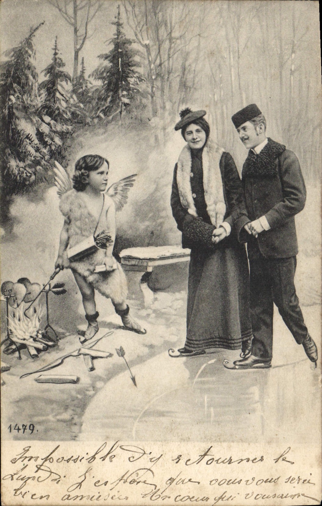 CPA Femme Ange Patins a glace