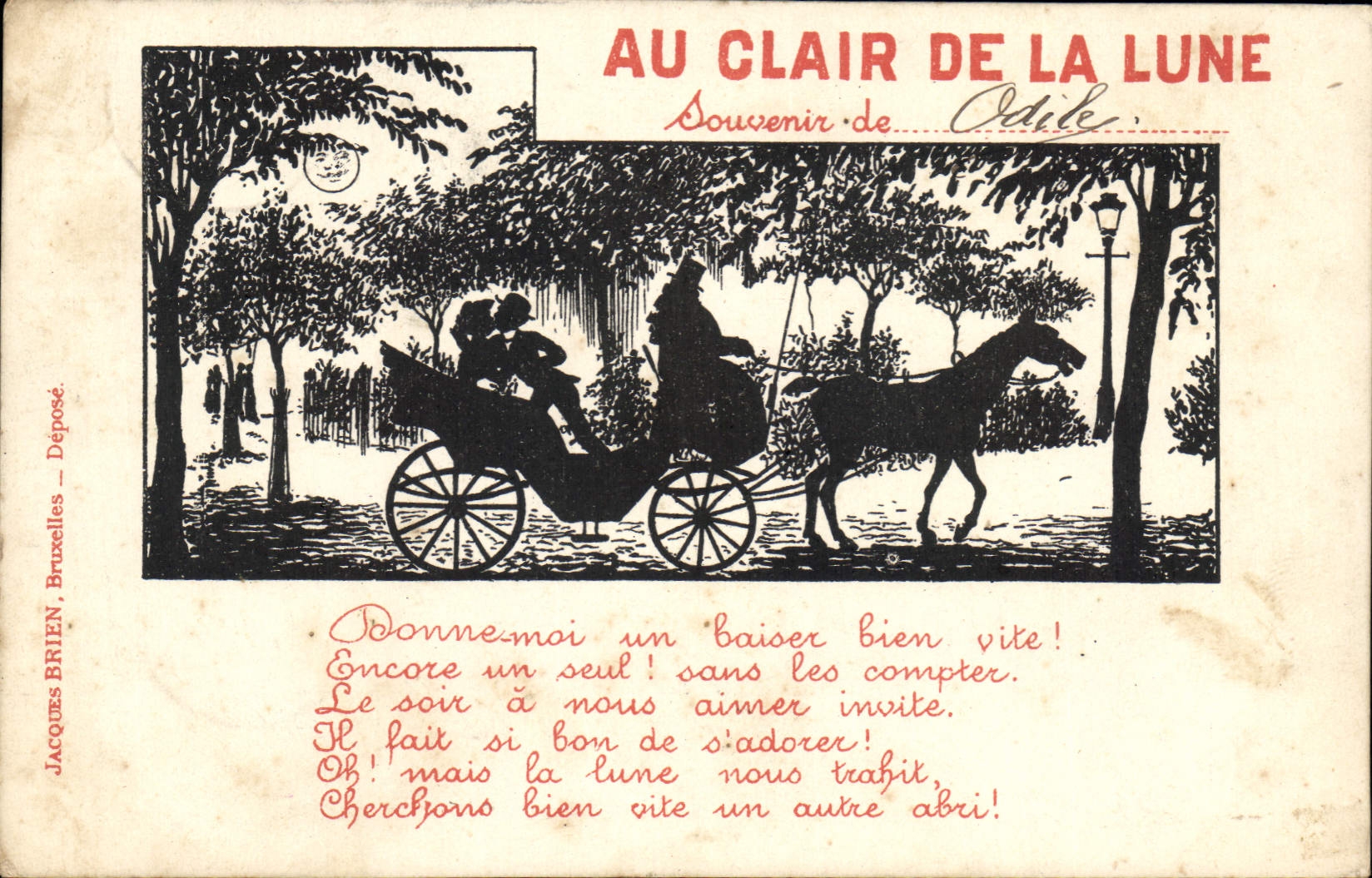 CPA Au Clair de la Lune Caleche Femme