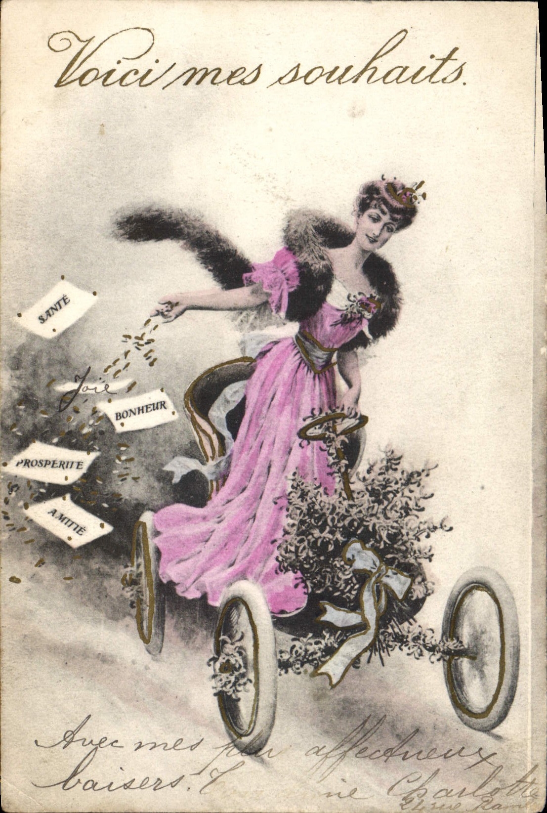 CPA Voivi mes souhaits Femme Automobile