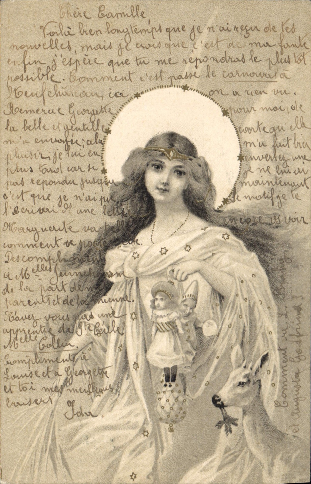 CPA Femme Biche Poupees