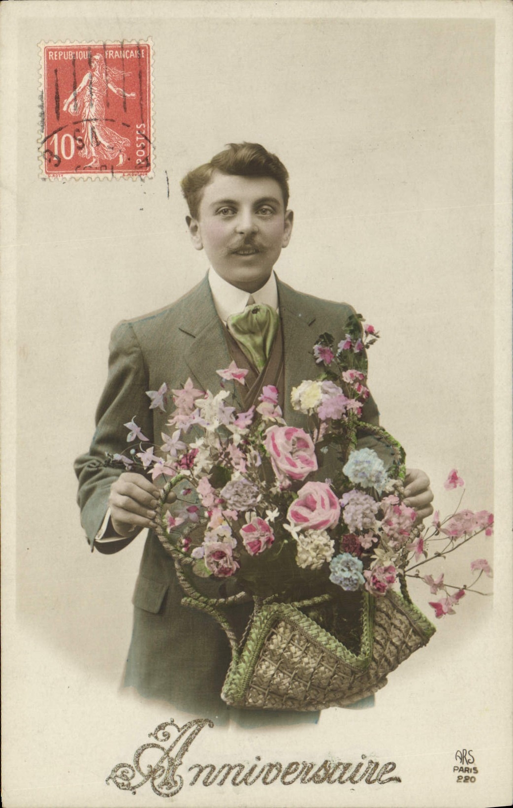 CPA Anniversaire Homme Fleurs