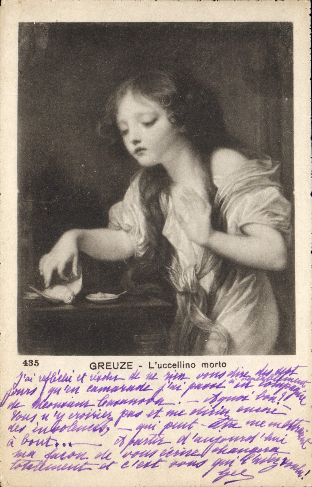 CPA Greuze L'uccellino morto 