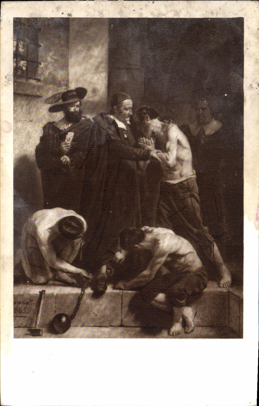 CPA Scene de Galere avec Portrait de Saint Vincent de Paul 