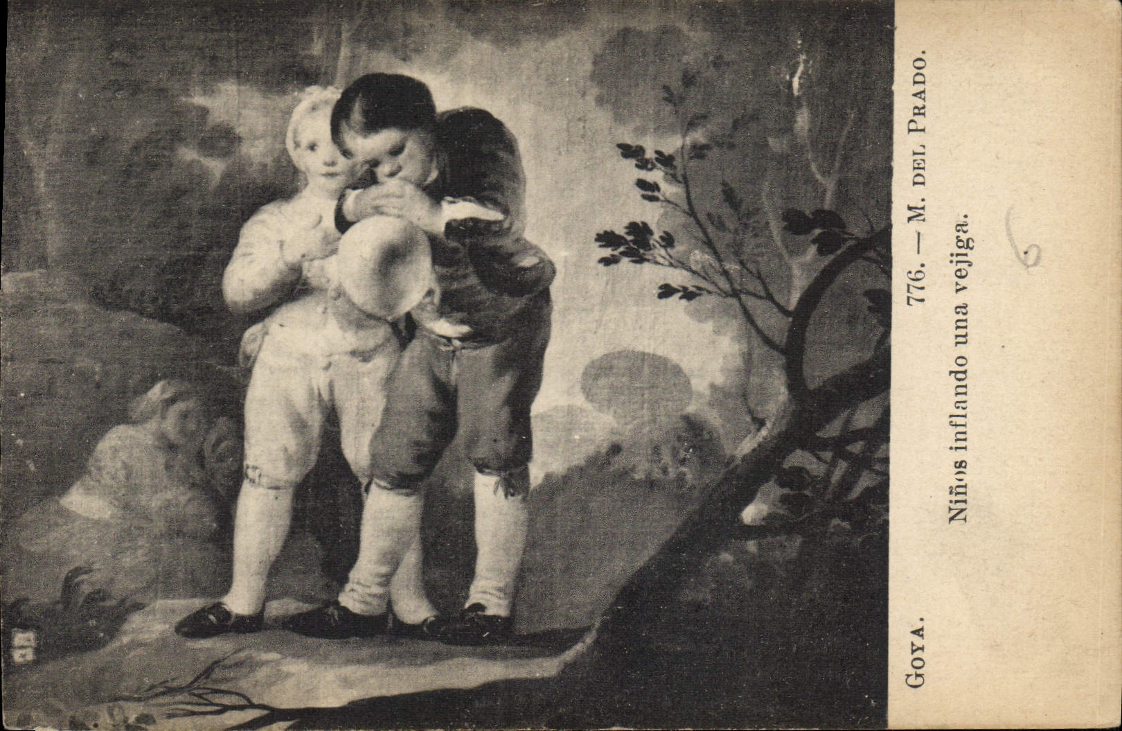 CPA M Del Prado Ninos inflando una vejiga 